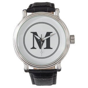 Monogram initialen eenvoudig zwart-wit horloge