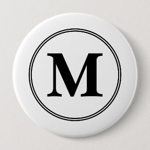Monogram initialen eenvoudig zwart-wit ronde button 4,0 cm