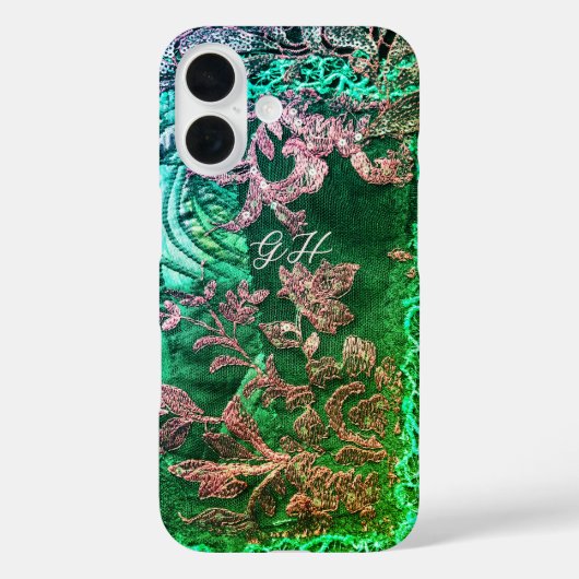 Monogram Initialen Elegant Floral Green Roos Gold Case-Mate iPhone Case (Achterkant)