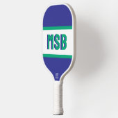 Monogram Initialen, Fun Green Blue Stripes, Aangep Pickleball Paddle (Links)
