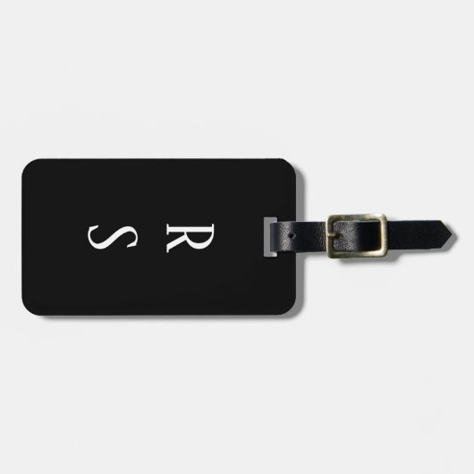 Monogram Initialen Gift Zwart Wit Aangepaste Naam Bagagelabel (Voorkant horizontaal)