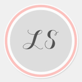 Monogram Initialen | Grijs Wit Roze Rand Ronde Sticker