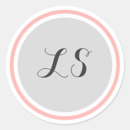 Monogram Initialen | Grijs Wit Roze Rand Ronde Sticker