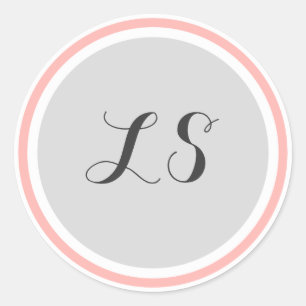 Monogram Initialen Grijze witte roze cirkelgrens Ronde Sticker