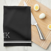 Monogram Initialen Modern Minimal Lines Zwart Theedoek (Quarter Fold)