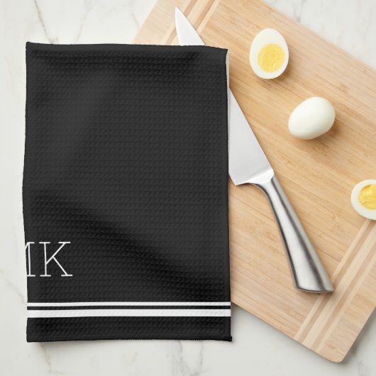 Monogram Initialen Modern Minimal Lines Zwart Theedoek (Quarter Fold)