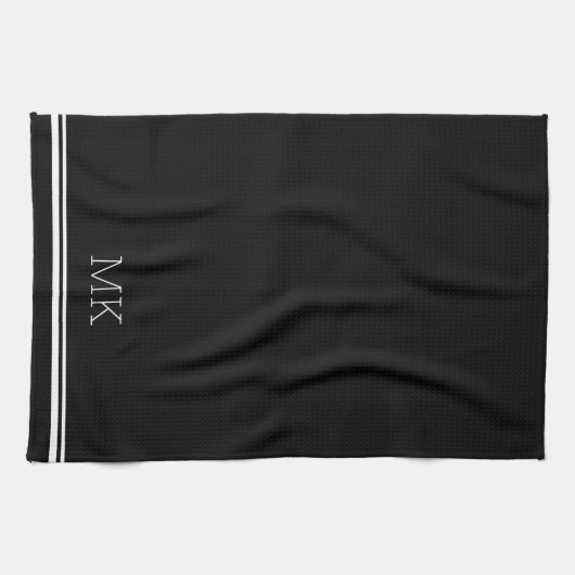 Monogram Initialen Modern Minimal Lines Zwart Theedoek (Horizontaal)