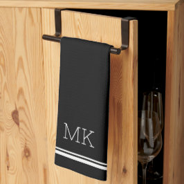 Monogram Initialen Modern Minimal Lines Zwart Theedoek