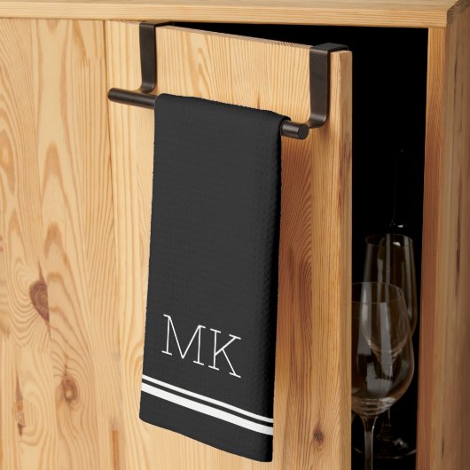 Monogram Initialen Modern Minimal Lines Zwart Theedoek (Derde Gevouwen)