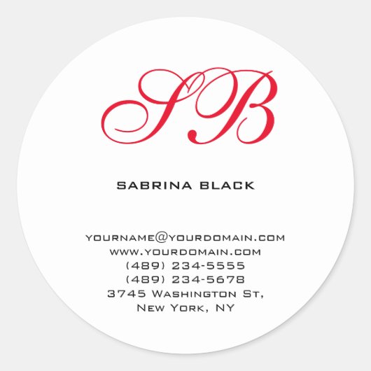 Monogram Initialen Naam Adres E-mail Telefoon Ronde Sticker (Voorkant)