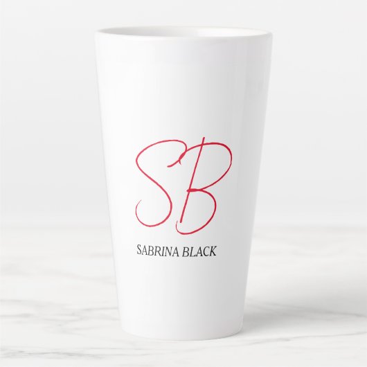 Monogram Initialen Naam Duidelijk Modern Minimalis Latte Mok (Voorkant)