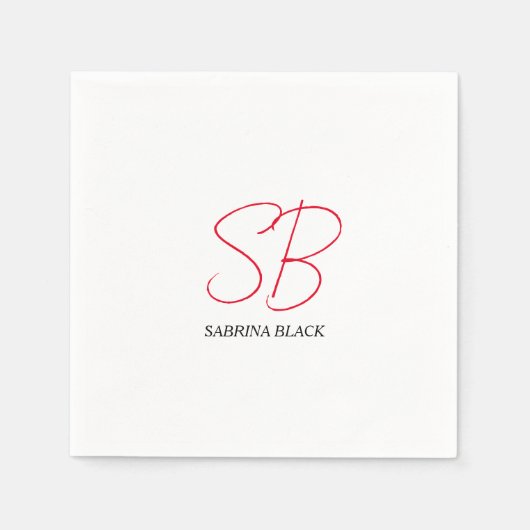 Monogram Initialen Naam Duidelijk Modern Minimalis Servet (Voorkant)