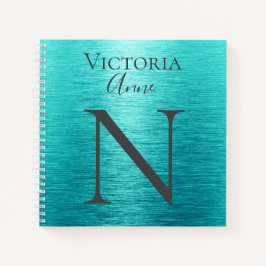 Monogram Initialen Naam Gepersonaliseerd Turquoise Notitieboek