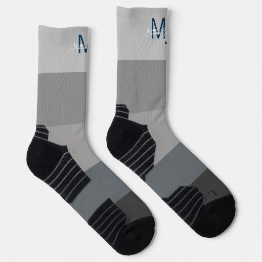 MONOGRAM INITIALEN NAAM GRAY GRADIENT LINE PATROON SOKKEN (Rechts)