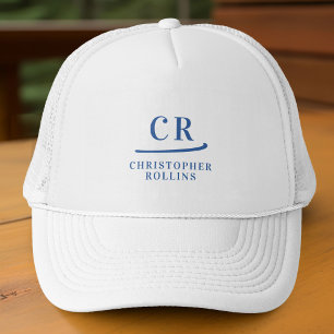 Monogram Initialen & Naam Minimalistische Blauwe W Trucker Pet