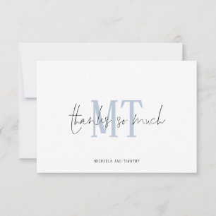 Monogram Initialen Namen Dusty Blue Wedding Bedank Notitiekaartje