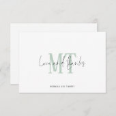 Monogram Initialen Names Sage Wedding Dank je Notitiekaartje (Voorkant / Achterkant)