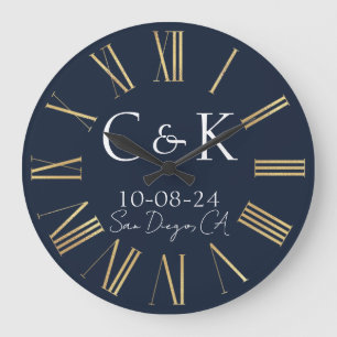 Monogram Initialen Navy Blue Bruiloft Grote Klok