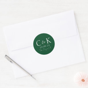 Monogram Initialen op bos groene bruiloft Ronde Sticker