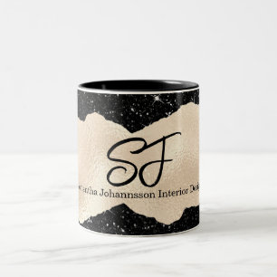 Monogram Initialen op Luxe Zwart en Goud Tweekleurige Koffiemok