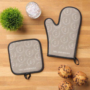 Monogram Initialen paar familie krans elegant Ovenwant & Pannenlap Set