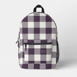 Monogram Initialen Paarse Gingham Buffalo Check Bedrukte Rugzak