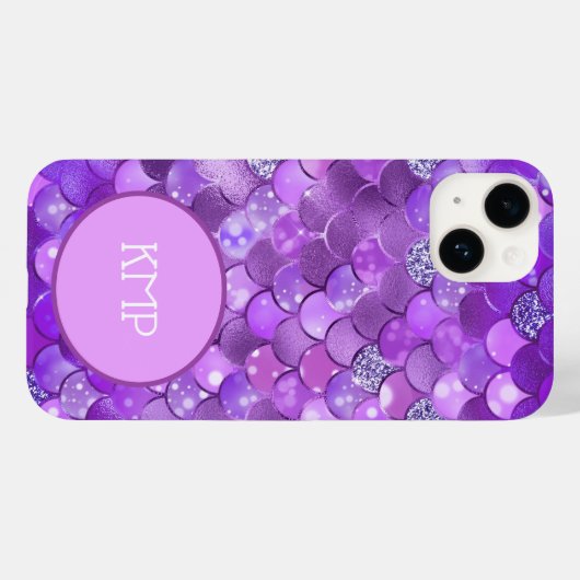 Monogram Initialen Paarse zilveren Zeemeerminnen Case-Mate iPhone Case (Achterkant (horizontaal))
