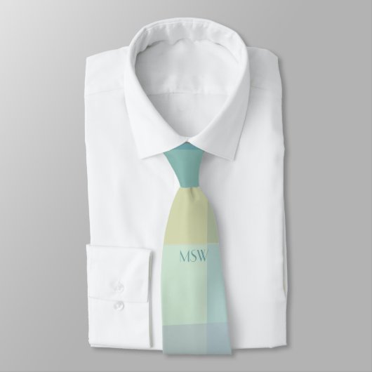 Monogram Initialen Pastel Retro Stripes Blauwgroen Stropdas (Gebonden)