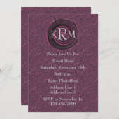 Monogram Initialen Plum Swirls Party Invite Kaart (Voorkant / Achterkant)