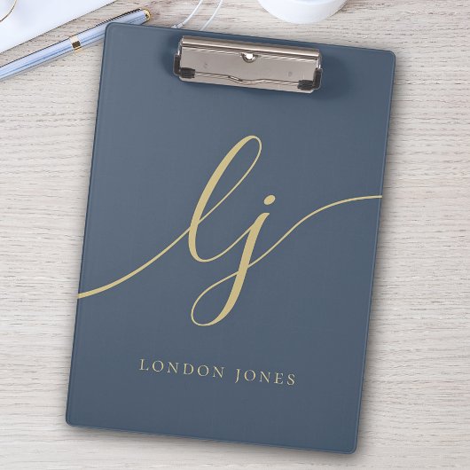 Monogram Initialen Professional Gold Script Navy Klembord
