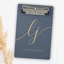 Monogram Initialen Professional Gold Script Navy Mini Klembord