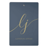 Monogram Initialen Professional Gold Script Navy Mini Klembord (Achterkant)