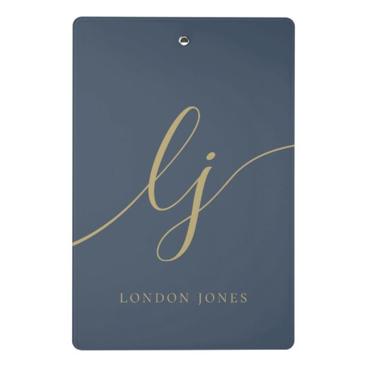 Monogram Initialen Professional Gold Script Navy Mini Klembord (Achterkant)