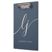 Monogram Initialen Professioneel Script Navy Ivoor Klembord (Links)