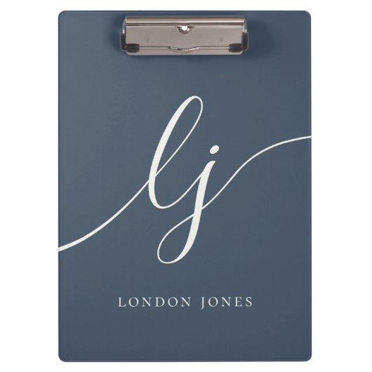 Monogram Initialen Professioneel Script Navy Ivoor Klembord (Voorkant)