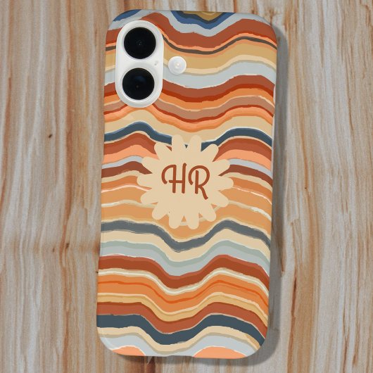 Monogram Initialen Retro Stripes Golven Sinaasappe Case-Mate iPhone Case