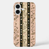 Monogram Initialen Roze Beige Zwarte Bloemstrepen Case-Mate iPhone Case (Achterkant)