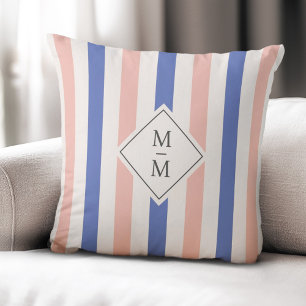 Monogram initialen roze blauwe strepen kussen