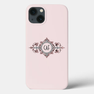 Monogram Initialen Roze Grijze Zilver Vlaanderen iPhone 13 Hoesje