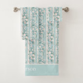 Monogram Initialen Roze Mint Groene Bloemen Gingha Bad Handdoek (Insitu)