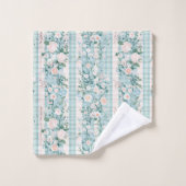 Monogram Initialen Roze Mint Groene Bloemen Gingha Bad Handdoek (Wasdoekje)