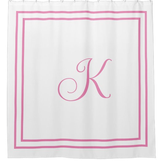 Monogram Initialen Roze Wit Aangepaste Script Naam Douchegordijn (Voorkant)