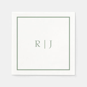 Monogram Initialen Sage Green Eenvoudige Cool Wedd Servet