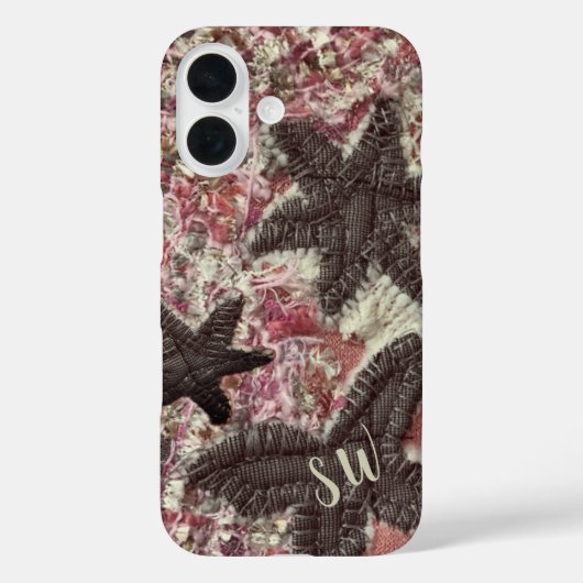 Monogram Initialen Schattige Perzik Grijs Crème Bl Case-Mate iPhone Case (Achterkant)