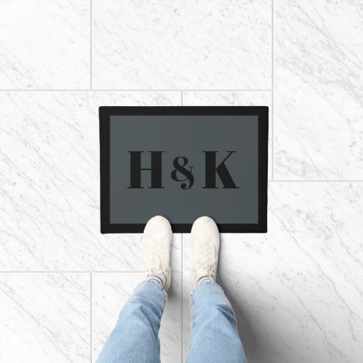 Monogram Initialen Stijlvol zwart en grijs doen Deurmat (Binnen)