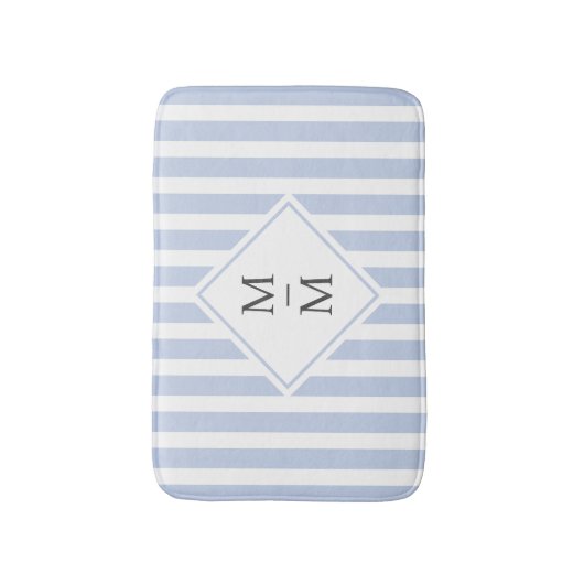 Monogram initialen stoffige lichtblauwe witte stre badmat (Voorkant Verticaal)