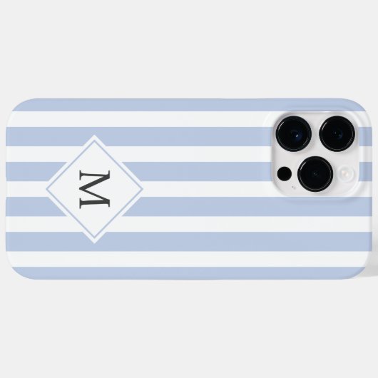 Monogram initialen stoffige lichtblauwe witte stre Case-Mate iPhone case (Achterkant (horizontaal))