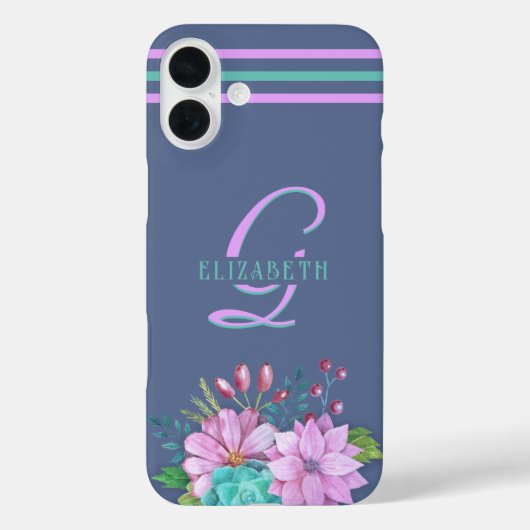 MONOGRAM initialen strepen Blauw Case-Mate iPhone Case (Achterkant)