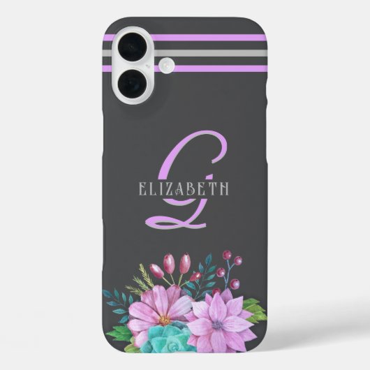 MONOGRAM initialen strepen Donkergrijs Case-Mate iPhone Case (Achterkant)