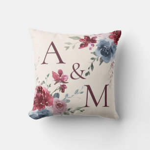 Monogram Initialen Stusty Roos Blue Floral Ivory Kussen